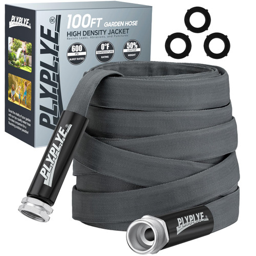 PLYPLYE Garden Hose 100ft, Ultra-Light & Flexible Water Hose, Gray