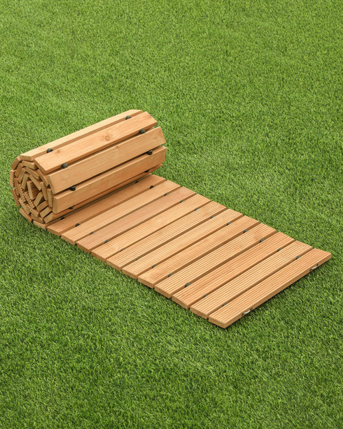 VEVOR Wooden Garden Pathway, 8 ft L x 17 in W, Non-Slip Straight Walkway, Roll Out Cedar Outdoor Walkway Path with Wire Rope Connection, Weather-Resistant Pathway for Backyard, Beach,Wedding Party