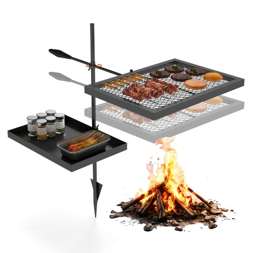 ABSCONDO Height-Adjustable Campfire Grill grate, Swivel Fire Pit Grilling Grate, Heavy Duty Portable Over Fire Cooking Grate with Handbag for Outdoor Camping Hiking Backpacking and Family Gatherings
