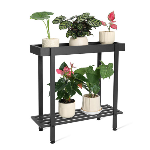 Honla 2 Tier Metal Plant Stand,Indoor Outdoor Plant Table for Window,Black
