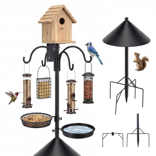 EUSWOUIP 4 in 1 92 Inch Bird Feeder Pole with Squirrel Baffle
