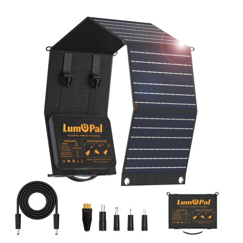 Portable Solar Panel, LUMOPAL 60W Foldable Solar Panels Charger for Camping