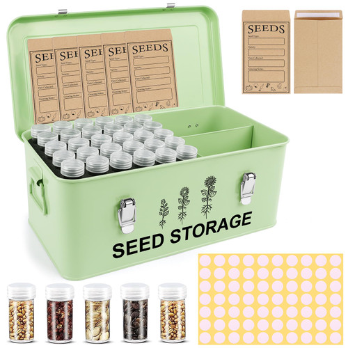 60Slots Seed Storage Organizer, Metal Seed Saving Box Seed Packet Container