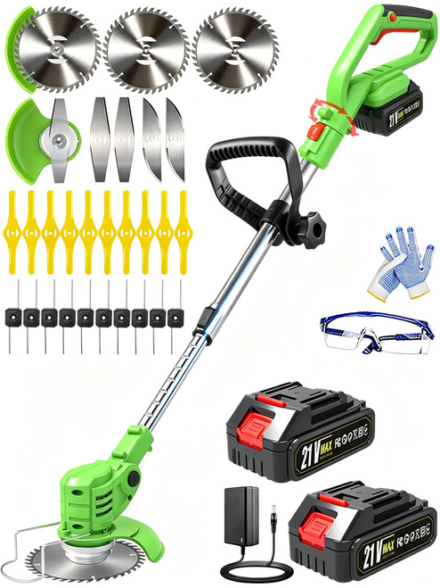 Electric Weed Wacker Cordless 2 Battery Powered & Charger, 5 Types Blade