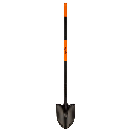 AgroPro Heavy Duty Shovel, 58 Inches, Black, High Carbon Steel, Fiberglass Handle, Modern Style
