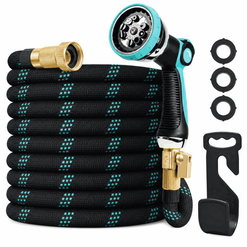 50ft Heavy Duty Garden Hose with Alloy Nozzle & Solid Brass Connectors – Lightweight, No-Kink Flexible Water Hose, 96-Spindle High-Density Weave, 12 Bar Non-Expandable TPE Core for Patio & Lawn
