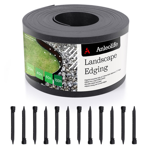 Anleolife 40ft Flexible Plastic Landscape Edging Coil with 12 Stakes