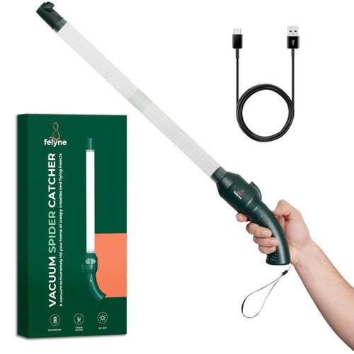 Bug Catcher Vacuum for Spiders & Insects – Strong Suction, Long Nozzle, Rechargeable (USB-C), Built-in Flashlight, Humane Bug Sucker for Indoor & Garden by Felyne