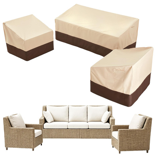 Loriano 3-Piece Patio Furniture Covers for Outdoor Seating – 600D Heavy-Duty Waterproof, Fits 79"W Sofa & 2 Armchairs, All-Weather Windproof Protection for Deck Backyard