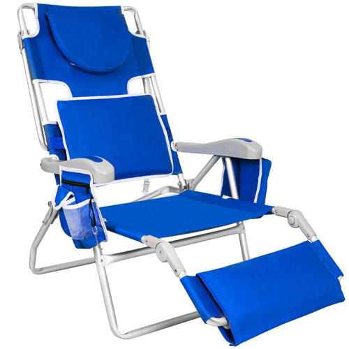 Romswi 3 in 1 Beach Chair with Face Hole, Reclining Sun Tanning Lounge Chair with Foot Rest, Cooler Bag & Cup Holder for Outdoor,Royal Blue