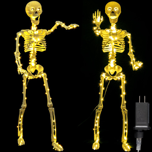 wymulot 2 Pack 40 Inches Plug Operated 400 LED Light Up Halloween Skeleton Full Body Posable Movable Jonints for Halloween Decoration Décor