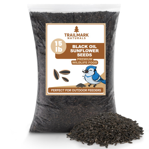 TRAILMARK NATURALS - 15 LB Pounds Black Oil Sunflower Seeds for Birds – Premium Wildlife Food – Grown in the USA - Black Oil Sunflower Seeds for Wild Animals and Backyard Feeders