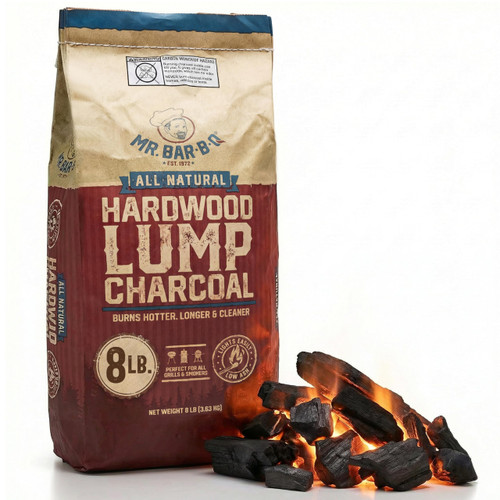 8 LB. All Natural Hardwood Lump Charcoal by Mr. Bar-B-Q - Premium Natural Charcoal for Grilling, BBQ, Smoking, Kamado & Kettle Grills - Burns Hotter & Longer - Smoky Flavor, Low Ash & Easy to Light