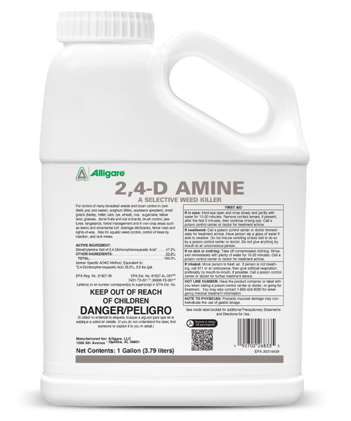 ALLIGARE 2,4-D Amine Weed Killer Concentrate - Post-Emergent Herbicide to Control Pigweed, Thistle & More - 47.2% Active Ingredient - for Lawns, Pastures, Aquatic Sites & Crops - 1 Gallon