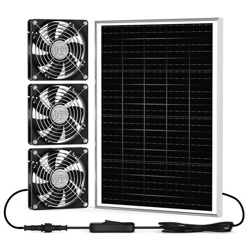 pqins New 5" Solar Chicken Coop Fan 3 Kit, 35W Solar Powered Exhaust and Intake Greenhouse Fan Outdoor Waterproof, 16.5ft Cord, Strong Airflow, for Shed Air Circulation and Ventilation, No Battery