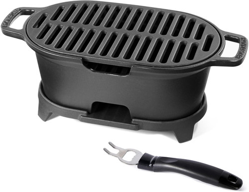 IronMaster Mini 100% Cast Iron Hibachi Grill, Tabletop Small Portable Charcoal Grill for Outdoor Camping, Japanese BBQ Grill Grate Surface 11" x 6.7" Ideal for 2 People