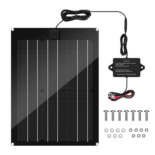 Solar Battery Charger Maintainer, Zuomeng 15W Solar Panel Kit for Dump Trailer Built-in Maintenance Pulse & Intelligent MPPT Charge Controller, Waterproof, Suitable for 12V Lead-Acid Battery