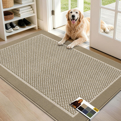 JSEI Dirt Trapper Door Mat 32"x48", Non-Slip Doormat,Beige