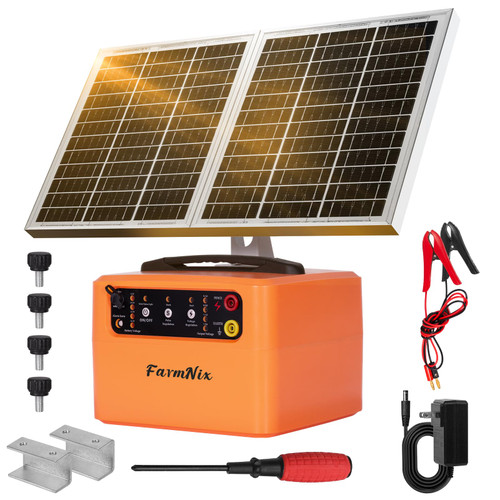 FarmNix 30 Miles Solar Electric Fence Charger, 0.3-1.5J for Livestock Farm