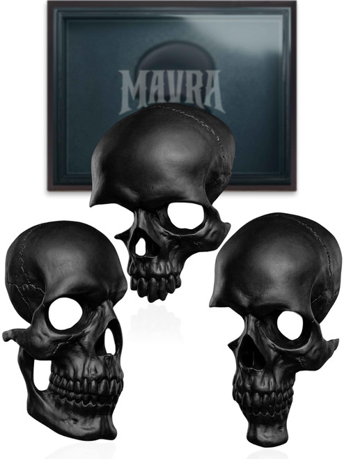 MAVRA Gothic Wall Decor Set of 3, Carved Black Skulls for Goth Room Decor