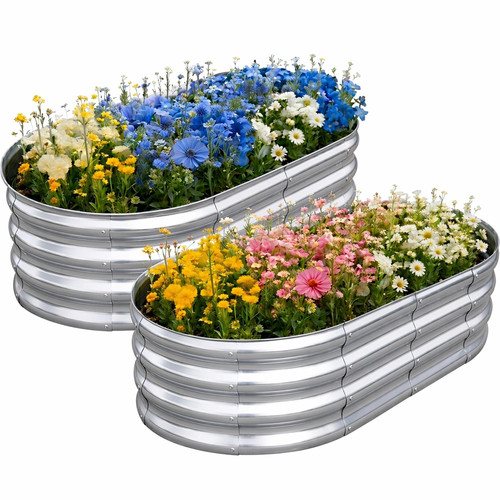 Galvanized Raised Garden Bed, 4x2x1ft, Oval, 2 Pack, Raised Garden Bed Kit