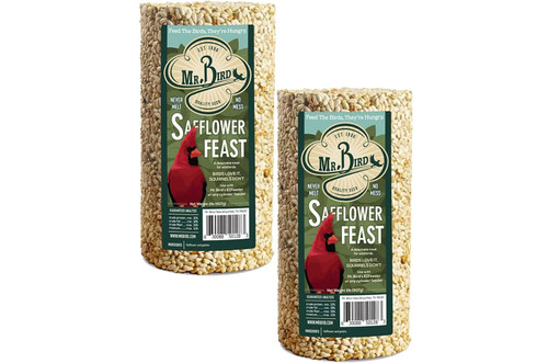 2-Pack Mr. Bird Safflower Feast Wild Bird Seed Cylinder 28oz | Wild Bird Food for Outdoor Birds | Backyard Birdfeeding | Squirrel Resistant
