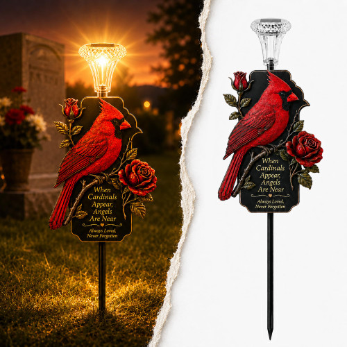Solar Cardinal Memorial Decorations for Cemetery - Grave Decor LED Lights