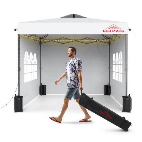Benass 10x10 Pop Up Canopy Tent with 3 Sidewalls, White