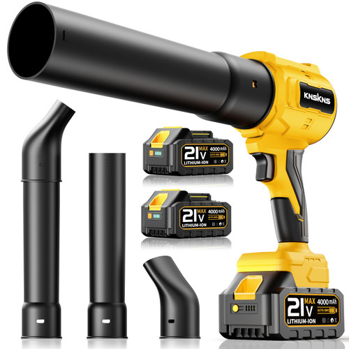 Cordless Leaf Blower with 2 Batteries and Charger, 750 CFM Lightweight Handheld Turbo Jet Blower for Snow, Car Drying, Leaves & Patio, 1300000 RPM Electric Blower with 2 Nozzles Yellow