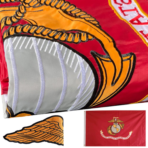 Embroidered Double Sided Marine Corps Flag 3x5 Outdoor-3Ply Heavy Duty 300D Nylon 4 Rows Sewn- All Weather United States Official Marine Corps Flag Banner for Indoor with 2 Brass Grommets