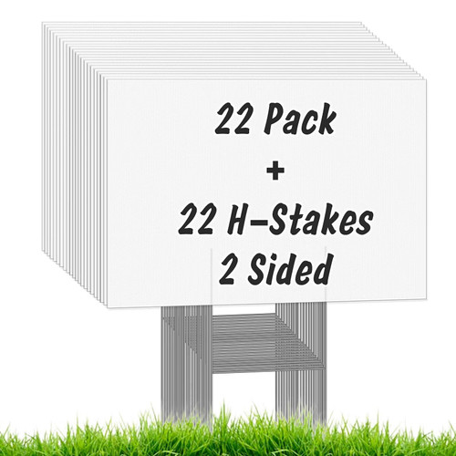 22Pcs Blank Yard Signs with Stakes, IKAYAS 17X12inch White Garden Yard Signs Yard Sale Signs Corrugated Plastic Signs for Party Decorations,Garage Sale, Guidepost, Open House