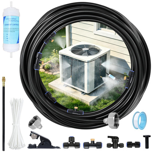 AC Condenser Misting Cooling System Includes Water Filter Cutter, Air Conditioner Cooler System Evaporative Cooling Kit for Residential AC Units, Sun-Exposed Condensers&High-Temperature Climate Homes