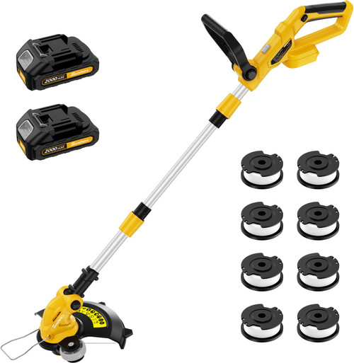 20V Electric Cordless String Trimmer, 2X 2.0Ah Battery Powered Lawn Trimmer