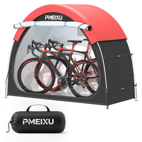 PMEIXU Bike Tent with Rain Cover, Portable Storage Shed for 2-3 Bikes