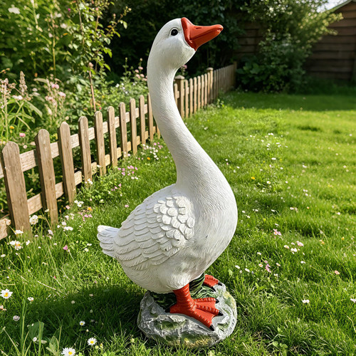 FOREVJHMM Porch Goose Statue Outdoor 20" Large White Porch Goose Garden Decor,Goose Sculpture for Lawn,Patio,Balcony,Yard Ornament,Cute Resin Goose Figurine Gifts for Mom Grandma Women