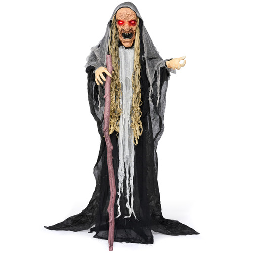 JOYIN 62” Halloween Decorations Outdoor Animatronics Standing Hunchback Witch with Light Creepy Sound Decor, Radar Motion Activated Scary Haunted House Prop for Yard Lawn Garden Outside Indoor