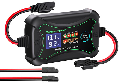 10Amp 12 Volt MPPT Solar Charge Controller, Bateria Power Intelligent Portable Solar Panel Controller, Max PV 150W 30Voc Solar Regulator for Gel AGM Lead-Acid, Lithium LiFePO4 Battery (SunRock 10)
