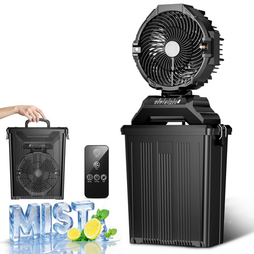 Hasealam Portable Misting Fan for Outside, 70Hrs Camping Mister Fan,15L Cooling Fan with Remote, Ice Fan with 4 Spray Speeds,4 Misting Modes,3 Light Modes for Garden/Camping/Party/Fishing