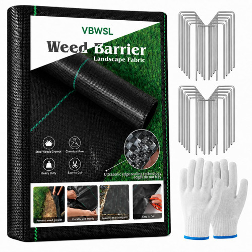 VBWSL Heavy Duty Weed Barrier Landscape Fabric, 5 ft x 100 ft, 3.2 oz Woven Polypropylene Ground Cover for Garden Beds, Paths and Driveways