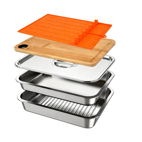 5-in-1 Grill Food Prep BBQ Meat Tray Container and Carry System Accessories
