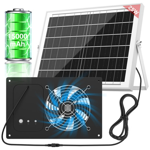 Solar Fan with Battery & Timer for Chicken Coop, Greenhouse & Shed