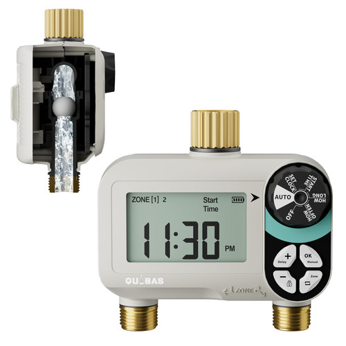 QUOBAS Zero Pressure Water Timer, Brass Sprinkler Timer for Garden Hose
