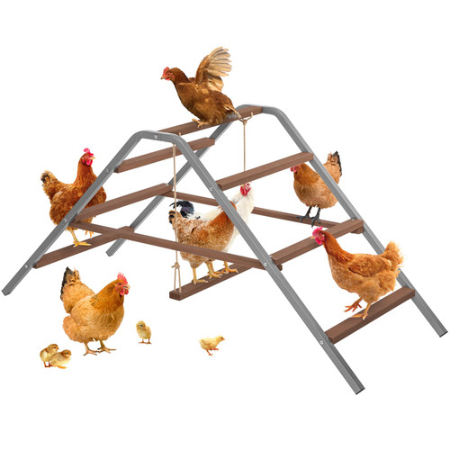 PETSFIT Chicken Perch, Solid Wood & Rustproof Iron Roosting Bar with Swing