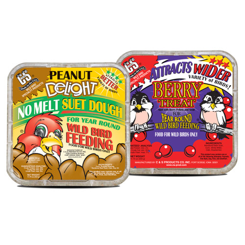 C&S Suet Variety Value Pack, Peanut Delight Dough & Berry Treat, Wild Bird Food, Year Round Source of Energy for Birds, 24 Pack