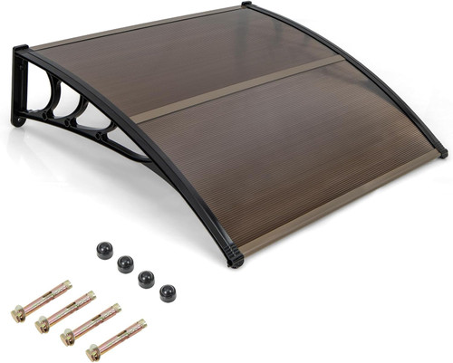 Goplus 46”x38” Window Door Awning, UPF 50+ Polycarbonate Awnings Exterior with Rain Snow Sunlight & UV Protection, Overhead Awning for Door Entrance, Patio & Porch