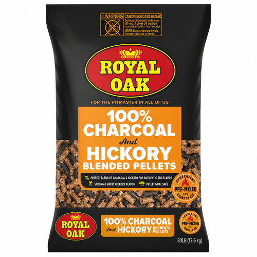 Royal Oak 100% Charcoal & Hickory Pellets, 30 LB, Smoky BBQ, Pellet Grill