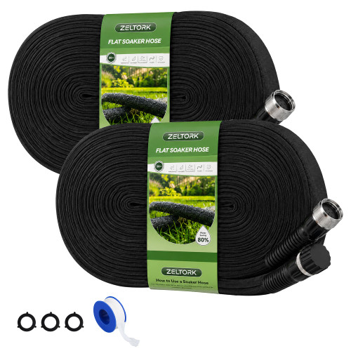Flat Soaker Hose 100FT for Garden Beds, Drip Soaker Hose, 50FT x 2 Packs
