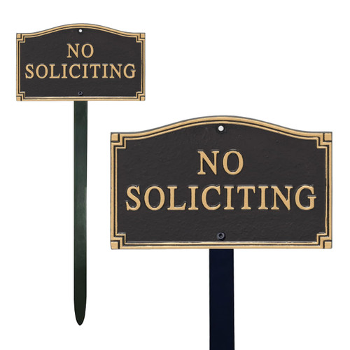 SmartSign Metal No Soliciting Sign for Yard, No Soliciting Garden Plaque | 5.75" x 9.5" Aluminum Plaque with 18" Black Stake, Made in USA