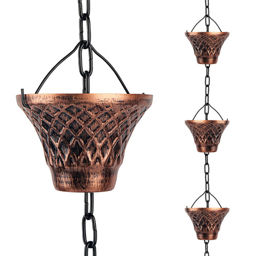 Adorafur Rain Chains for Gutters Outside Copper Rain Chain 8.5FT 12 Cups