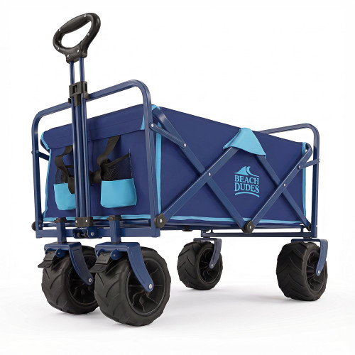 Beach Dudes Coastal Executive Beach Wagon – Heavy-Duty All-Terrain Foldable Cart, 350 lbs Capacity, Ultra-Resistant Double 600D Oxford, Ocean Blue